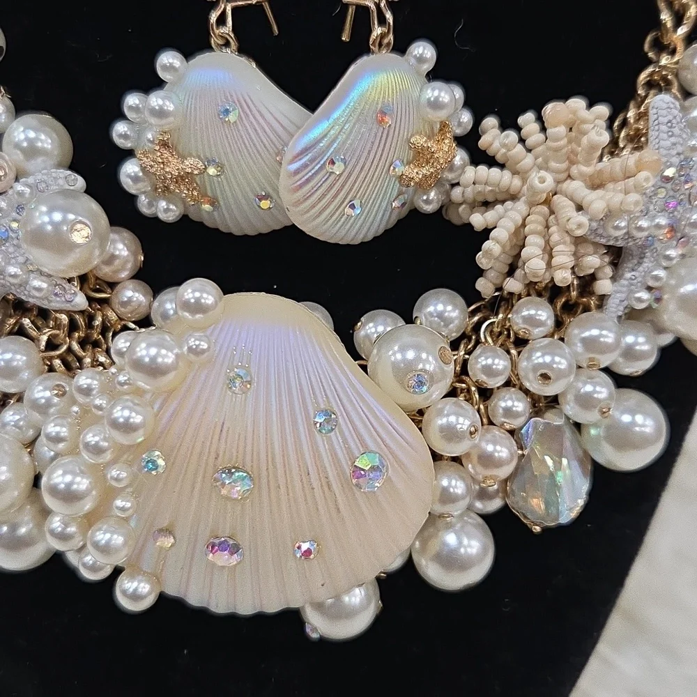 Betsey Johnson Cruise Control Clam Sea Turtle Pearl Earring + Necklace Bracelet